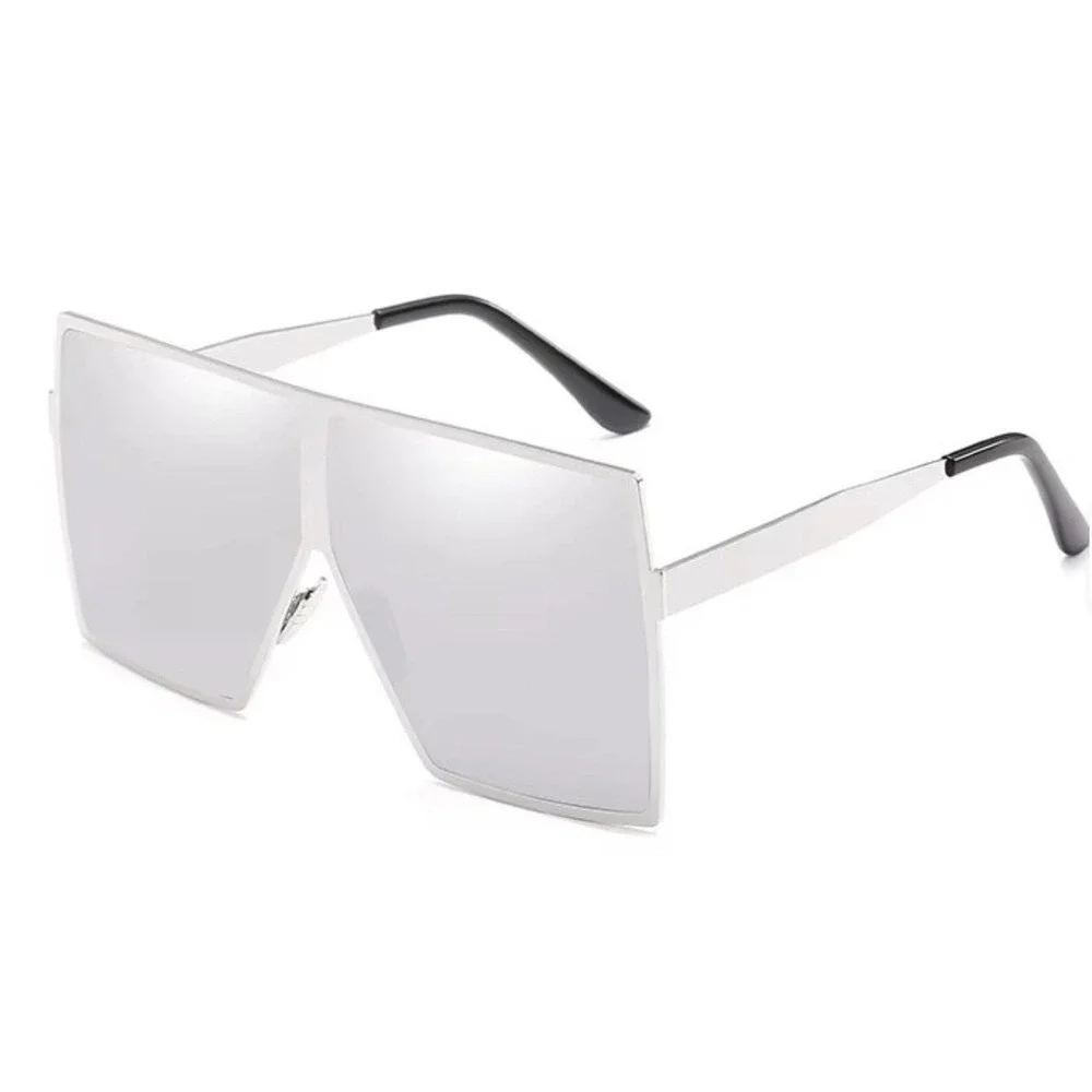 XL Women Oversized Sunglasses Vintage Jackie O Fashion Style Square Frame Silver